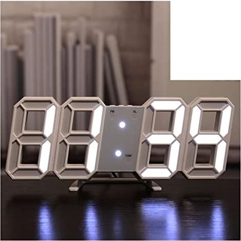 FMHCTA Wandgemonteerde wekker Digitale elektronische functiemeter Klok Kalenderthermometer LED-display Kamerdecoratie Woondecoratie Digitale klok (wit)