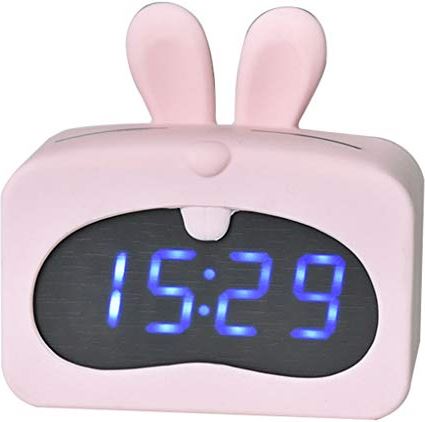 TOMYEUS tafelklok Smart LED Alarm Clock LCD-scherm Sensor Klok Voice wekker schattige dieren Tafel Lamp Kind van de Baby, Slaapkamer Roze Wit Decoratie Bureauklok (Color : Pink)