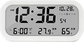 TOMYEUS tafelklok Wekker digitale wekker Met Snooze Groot LED display Automatische achtergrondverlichting, temperatuur en vochtigheid Display 5 Facultatieve Kleuren Decoratie Bureauklok (Color : White)