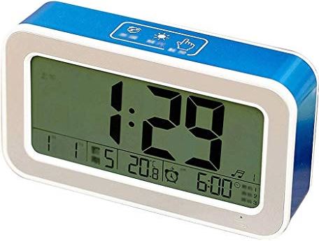 FMHCTA Multifunctionele wekker, binnenthermometer, oplaadstation telefoonoplader met dubbele poort (kleur: rood) (blauw)