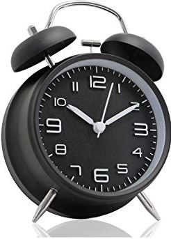 SDGJHKPMHF 4 inch Twin Bell Alarm Clock Metal Frame 3D Dial with Backlight Function Desk Table Clock for Home Office Black