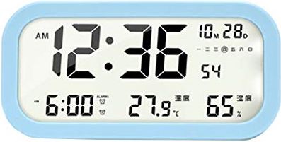 TOMYEUS tafelklok Wekker digitale wekker Met Snooze Groot LED display Automatische achtergrondverlichting, temperatuur en vochtigheid Display 5 Facultatieve Kleuren Decoratie Bureauklok (Color : Blue)