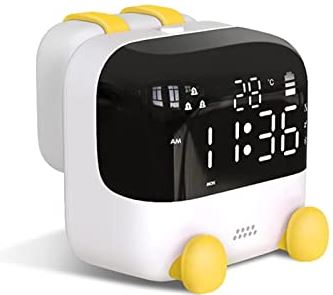 FMHCTA Kinderwekker Digitale wekker Digitale wekker met LED-nachtlampje Lamp Geluidsregeling Countdown Timer Bluetooth Cartoon-klok voor kind Kind Slaapkamer Creatieve geschenken (geel)