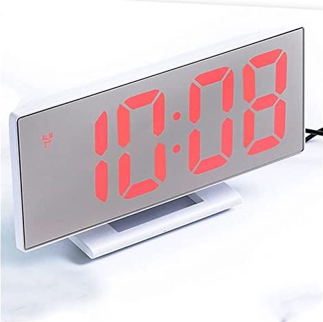 FMHCTA Digitale wekker LED-spiegel Elektronische wekker Groot LCD-scherm Digitale bureauklok met kalendertemperatuur Digitale klok (witrood)