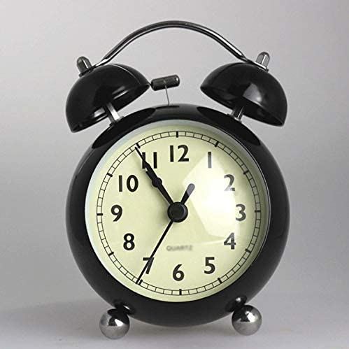 FMHCTA Mode cadeau 3,5"Retro Twin Bell stille wekker met nachtlampje en gebogen oppervlak voorglas (kleur: grijs) (zwart)