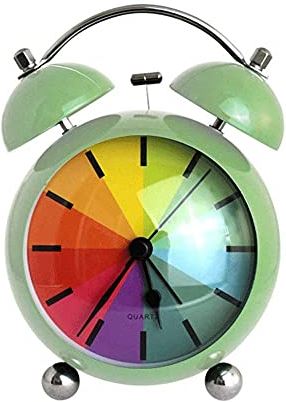 FMHCTA Schattige kleine wekker, binaurale belklok, kinderschoolwekker, nachtlampje mute-klok (kleur: grijs) (groen)