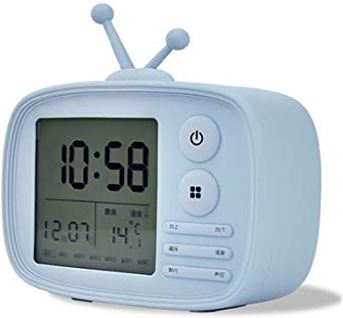 TOMYEUS tafelklok Alarm Clock Creative Fashion TV Styling wekker Dimbare Wit Licht Warm USB oplaadbare Kinderen wekker 3 Kleur Optioneel Decoratie Bureauklok (Color : Blue)