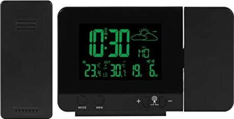 VCFDZCFD Projectie Wekker Digitaal Horloge Kalender Thermometer Weersvoorspelling 8 Kleuren Display Elektronisch (Kleur: Zwart, Maat (Zwart Zoals de afbeelding laat zien)