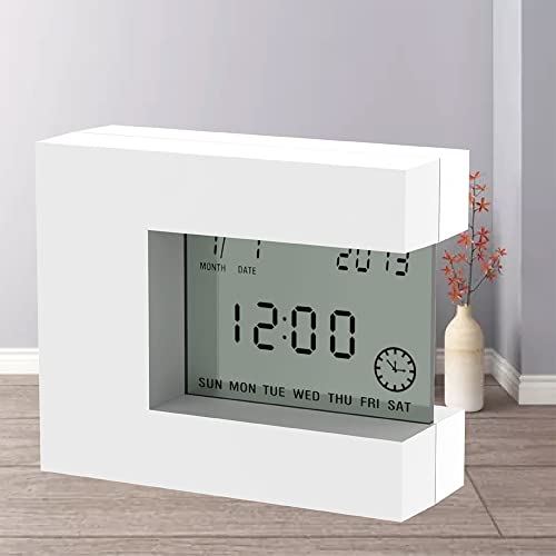FMHCTA Elektronische Klok Thuis Bureau Decoratie met Digitale LCD Kalender Datum Alarm Countdown Timer Temperatuur (Kleur: Wit) (Wit) (Wit)