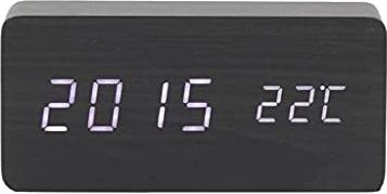 FMHCTA LED Houten Wekker Horloge Tafel Digitale Thermometer Hout Elektronische Desktop USB/AAA Aangedreven Klokken Tafel Decor (Kleur: Beige) (Beige) (Zwart)