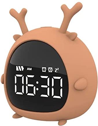 FMHCTA Kinderwekker Digitale wekker Little Elf-wekker Digitale LED-tafelwekker Snooze Countdown Oplaadbare cartoonklok (bruin)