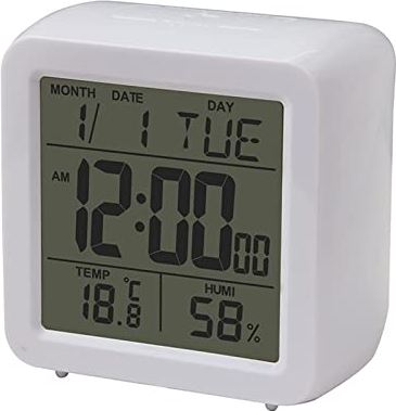 FMHCTA Kinderwekker Digitale wekker Digitale desktop LCD Snooze Kalender Wekker Wit slaapkamerhorloge met thermometer Hygrometer voor thuis Werkt op batterijen (wit)
