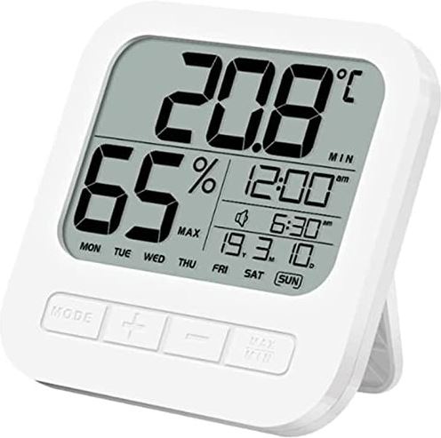 Jrechio Elektronische wekker temperatuur vochtigheid kalender 1 2H/24H Tabel klok onafhankelijke alarmschakelaar snooze muur digitaal LED Klokken (kleur: wit) zhengqiang (Color : White)