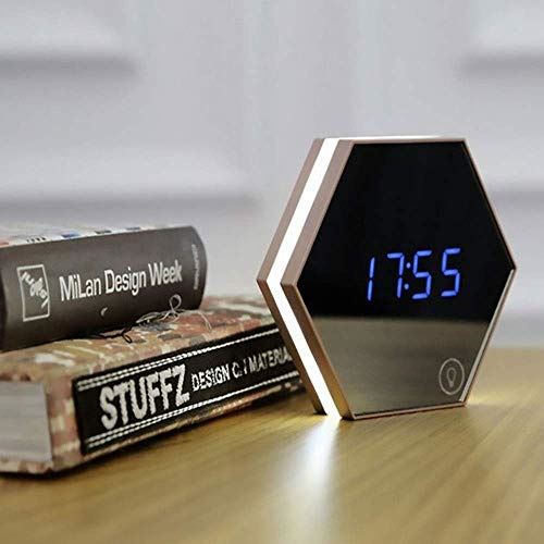 FMOPQ ABS Touch Multi-Function Mirror Alarm Clock Thermometer Mini LED Dimming Night Light High Taste