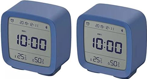 FMHCTA Kinderwekker Digitale wekker Bluetooth-wekker Temperatuur-vochtigheidsweergave Lcd-scherm Instelbaar nachtlampje met APP Home (2 stuks blauw)