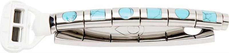 GLADDERR Exclusive Shaving Scheermes Square and Round Turquoise Stone met standaard