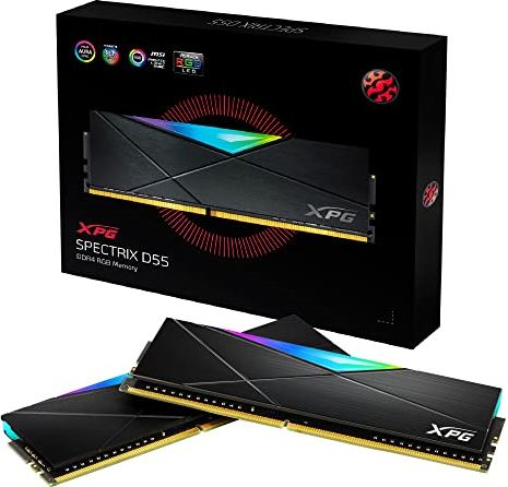 XPG AX4U32008G16A-DB55 SPECTRIX D55 DDR4 RGB Memory Module Gaming-DRAM 3200 MHz 16GB (2x8GB), dual package, high performance, desktop memory,zwart