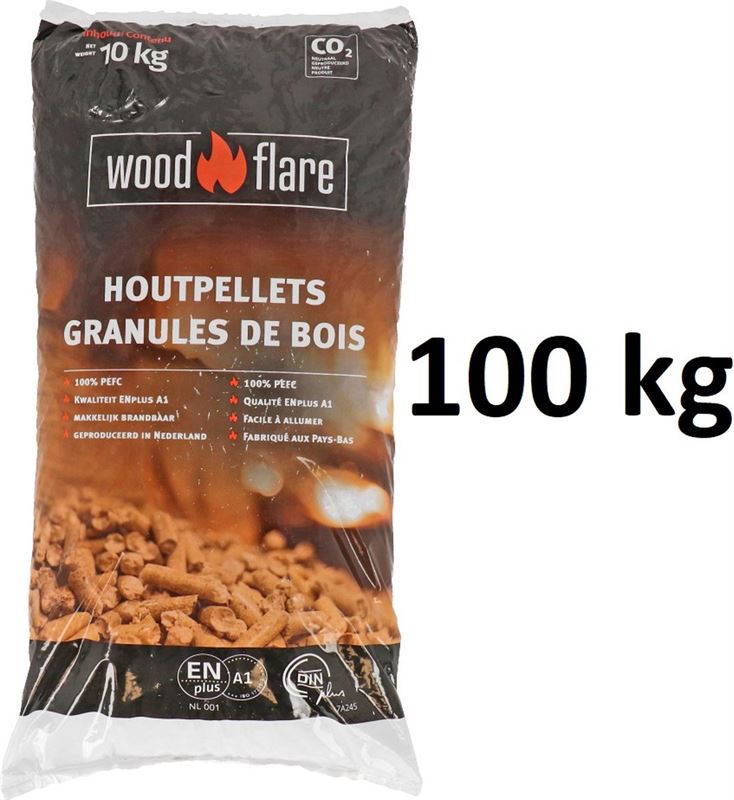 WOOD FLARE 100 KG - Pelletkorrels 10kg Pellets voor Pelletkachel - Pellet - Makkelijk brandbaar- Milieuvriendelijk - Houtvezel - Wood Chips