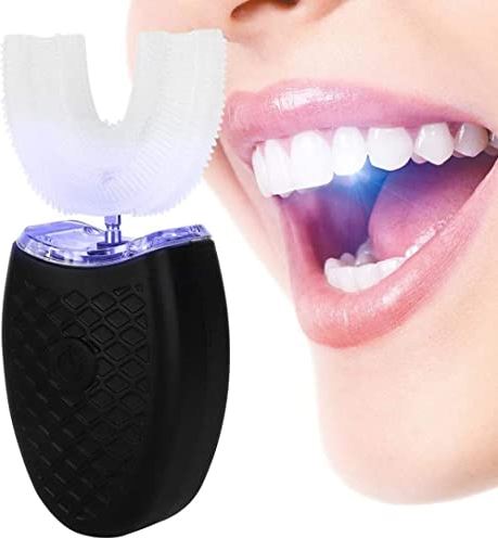 XiangWen Gevormde volwassen elektrische tandenborstel, automatische reiniging tandenborstel orale zorggereedschap draadloos opladen en waterdichte tandenborstels voor tanden bleken (zwart)