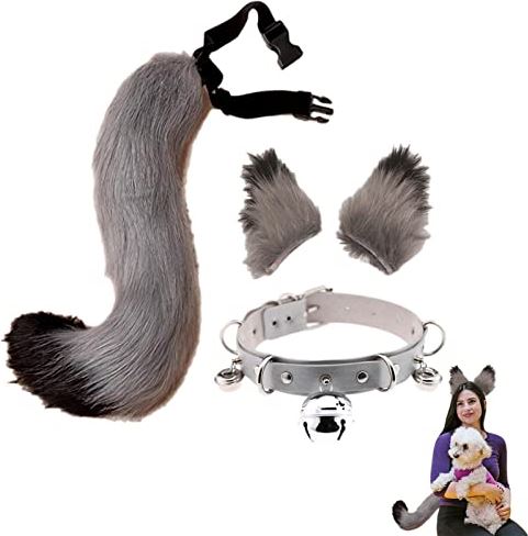 XiaoBa Faux Wolf oor staart set,Halloween nep kat oren staart - Halloween Kat Wolf Faux Fur Staart Oor Set voor Volwassen Kinderen Party Cosplay Kostuum Geschenken
