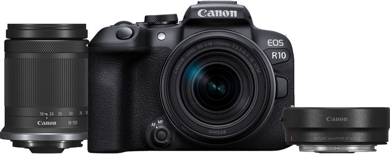 Canon EOS R10 + RF-S 18-150mm F3.5-6.3 IS STM + EF-EOS R zwart