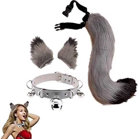 Skoulazeo Faux Cat Ear Tail Set | Kattenoren en staartset,Halloween Wolf Oor Haarspeld Staart Cos Dier Oor Staart Pak Accessoires Persoonlijkheid Hals Kraag:
