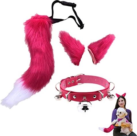 Clearful Faux Cat Ear Tail Set - Nep kat oor staart set | Kat Wolf Oren Staart Cosplay Kostuum Faux Fur Haar Clip Hoofdtooi Halloween Lederen Set