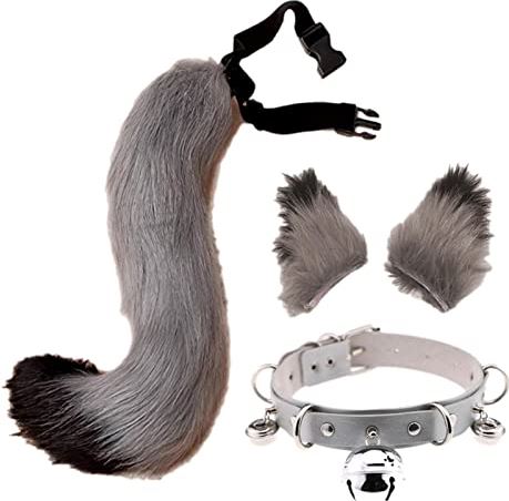 Pisamhid Faux Cat Ear Tail Set,Kattenoren en staartset - Halloween Wolf Oor Haarspeld Staart Cos Dier Oor Staart Pak Accessoires Persoonlijkheid Hals Kraag: