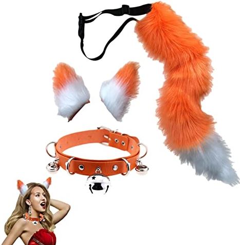 Generic Namaak oorstaart set | Kattenoren en staartset,Kat Wolf Oren Staart Cosplay Kostuum Faux Fur Haar Clip Hoofdtooi Halloween Lederen Set