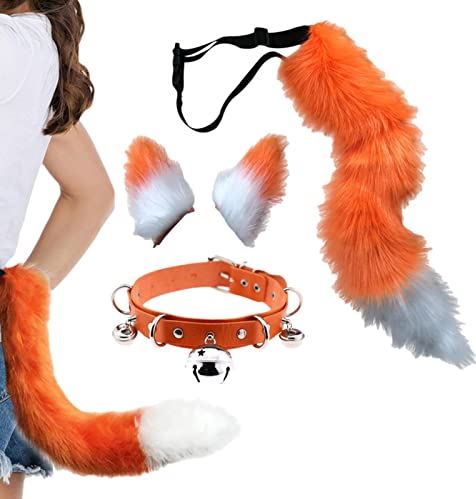 BIUDUI Faux Cat Ear Tail Set | Kattenoren en staartset | Kat Wolf Oren Staart Cosplay Kostuum Faux Fur Haar Clip Hoofdtooi Halloween Lederen Set