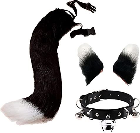 Skoulazeo Faux Cat Ear Tail Set,Kattenoren en staartset | Halloween Kat Wolf Faux Fur Staart Oor Set voor Volwassen Kinderen Party Cosplay Kostuum Geschenken