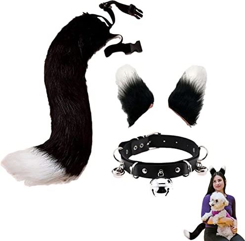 Luckxing Faux Cat Ear Tail Set,Nep kat oor staart set | Faux Fur Kat Oren Haar Clip Harige Wolf Lange Staart Kostuum Halloween Party Cosplay Set