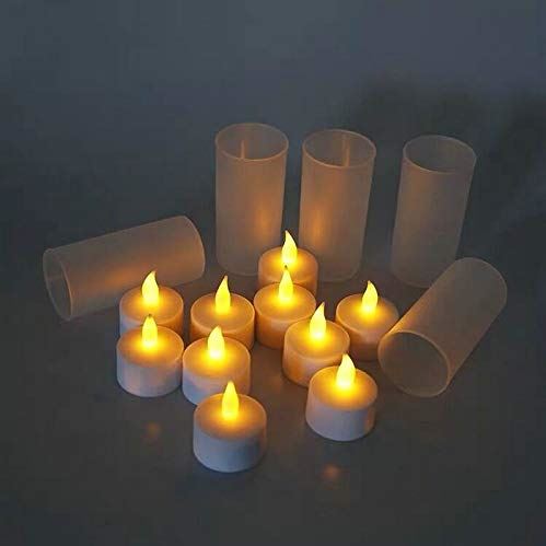 JYSLI Flexibele SET VAN 12 LED oplaadbare vlamloze theelicht kaars set elektrische votive wasloos veilig Warm huis bruiloft kerk bar decor-Amber waterdicht (emitterende kleur: AMBER)