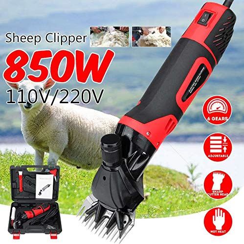 QHYTL Professional Heavy Duty Electric Sheep Shearing Machine Clippers,850W & 6 Speeds Adjustable Sheep Shears Grooming Supplies for Shaving Fur Wool in Livestock,UK Plug and Free Suitcase,Red