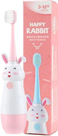 WOTEG 3 Pcs Slimme elektrische tandenborstel - Kinderen roterende schattige Bunny Cartoon tandenborstel,Elektrische tandenborstels Huishoudelijke slimme wasbare elektronische tandenborstel voor het