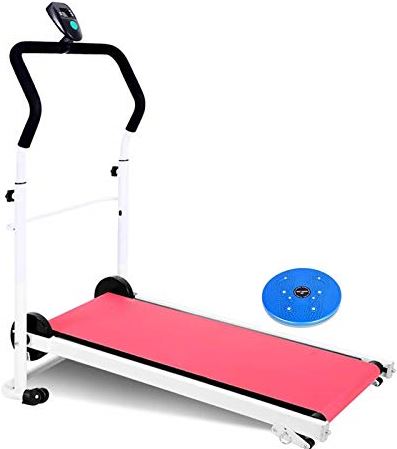 FMOPQ Treadmill Foldable Steel Frame Treadmills Small Mechanical Treadmill Adjustable Incline Fitness Exercise Cardio Jogging Suitable for Home Red