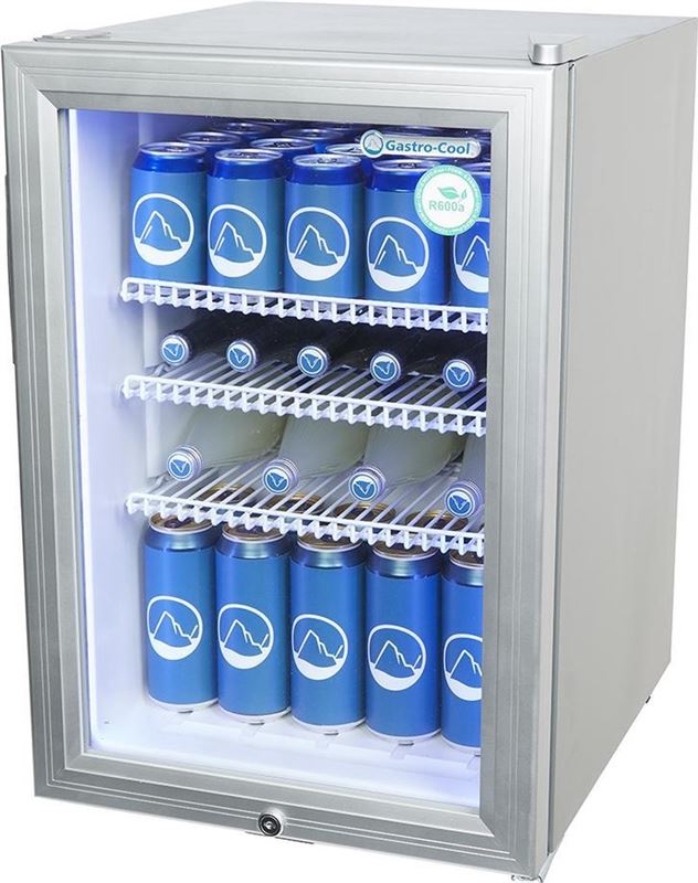 Gastro-Cool KW65 - Mini koelkast met glazen deur 62 Liter - Zilver/Zilver/Wit 204401 wit, zilver