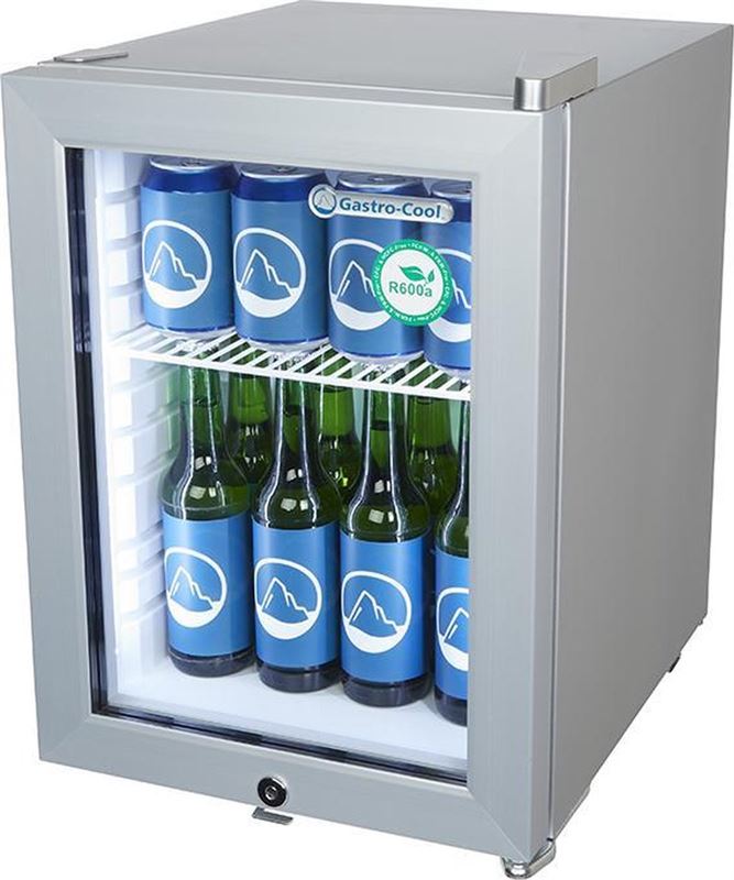 Gastro-Cool KW25 - Mini koelkast met glazen deur 23 Liter - Zilver/Zilver/Wit 247401 wit, zilver