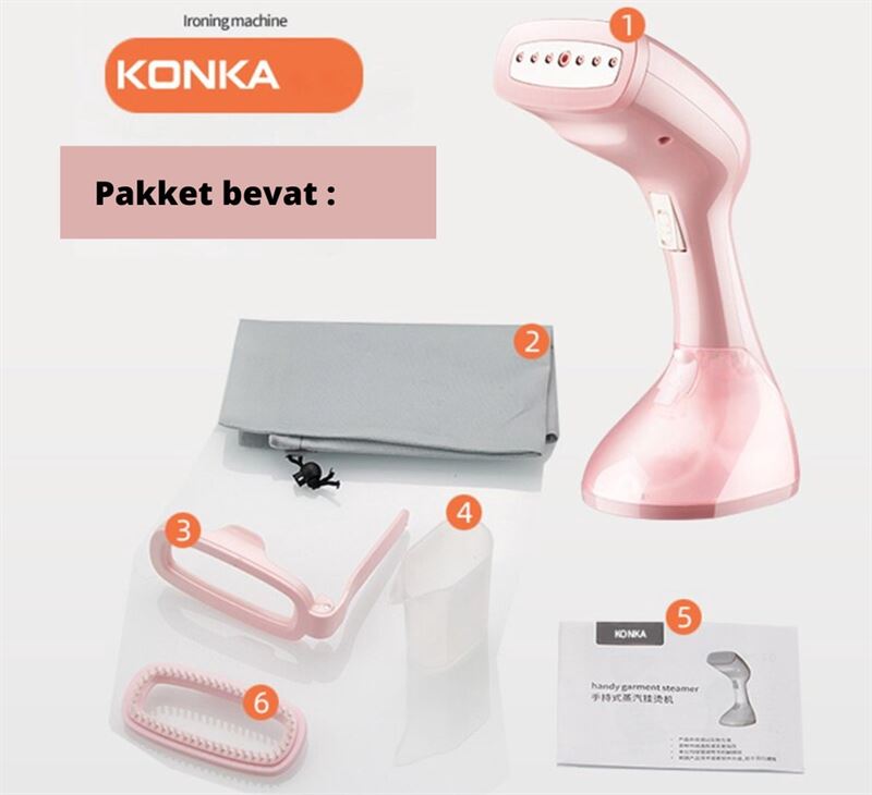 Konka® THA Kledingstomer - Reiniger - Compact formaat - Steamer - Kleding - 0.8L - Stoomapparaat - Hand stomer - Roze