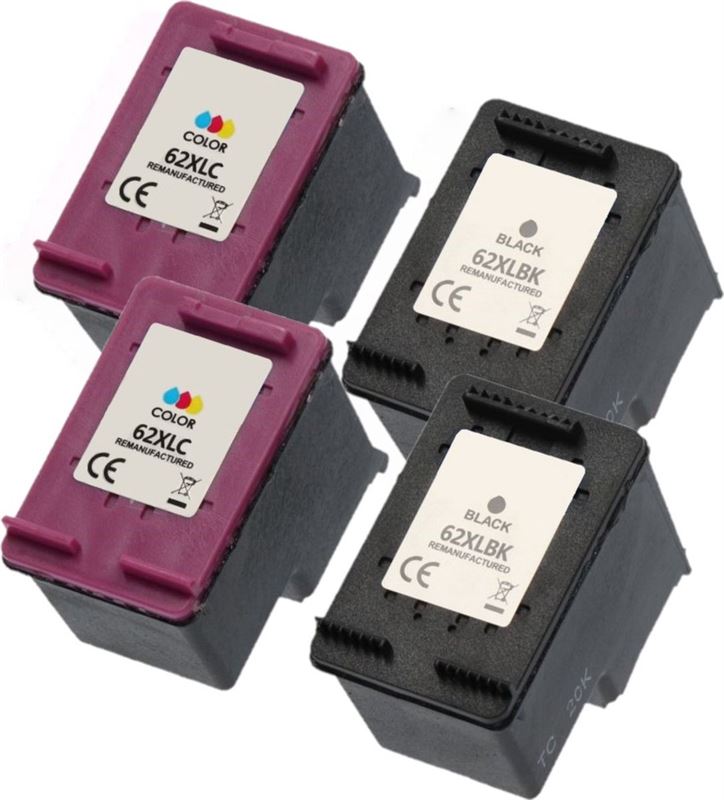 InktDL Inktcartridges voor HP 62XL | Multipack van 4 inktcartridges voor HP Envy 5540, 5542, 5544, 5640, 5642, 5643, 5644, 5646, 5660, 5665, 7640, 7645, HP OfficeJet 200, 250, 5740, 5742, 5744, 5745, 5746, 8040, 8045 (Remanufactured)