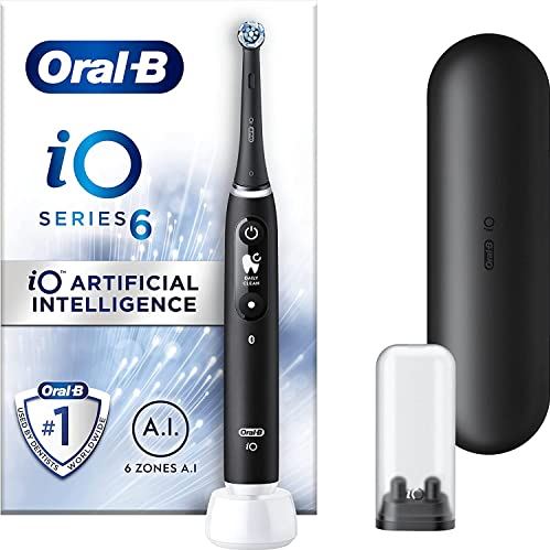 Oral-B iO6 elektrische tandenborstel met revolutionaire iO-technologie, 1 tandenborstelkop en reiskoffer, 5 modi met tanden bleken, UK 2-pins stekker, zwarte lava