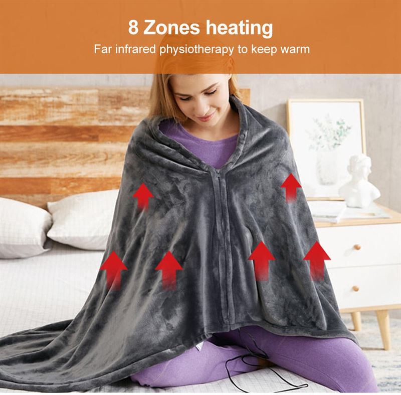 Goodlife Shop - Draagbare elektrische deken met rits - warmtedeken - 3 standen - USB aansluiting - Grijs - 150 x 85cm