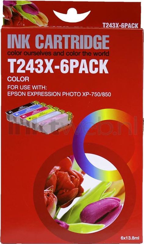 FLWR Huismerk - Inktcartridge / T2421 / 2 / 3 / 4 / 5 / 6 12-Pack 12-Pack / Zwart en Kleur - geschikt voor Epson