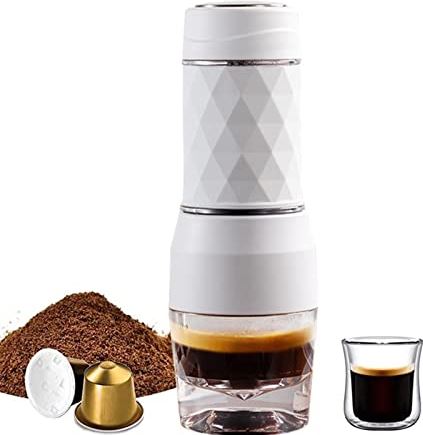 AYGEN Tripresso Draagbare Koffiezetapparaat Espressomachine Handpers Capsule Gemalen Koffie Brouwer Draagbare for Reizen en Picknick (Color : White)
