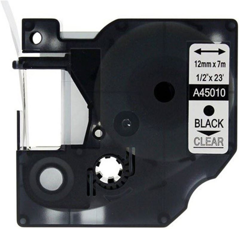 - dymo alternatief d1 standaard labels transparant-zwart tape 12 mm