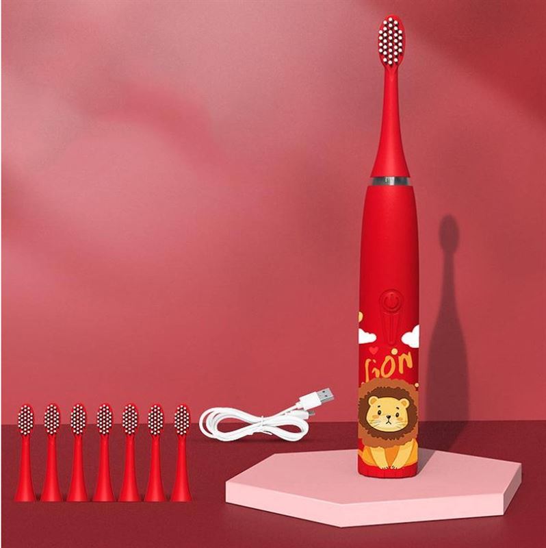 CoolHome sonic leeuwtje - elektrische tandenborstel geschikt voor peuters en kinderen - kindertandenborstel - rood rood