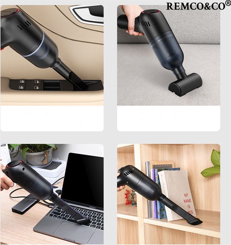 REMCO&CO Compacte Krachtpatser - Multifunctionele Mini Stofzuiger Incl. 3 Opzetstukken, USB Oplaadbaar, voor Auto, Laptop & Meer - Afmetingen 25,5x17x7,5 cm