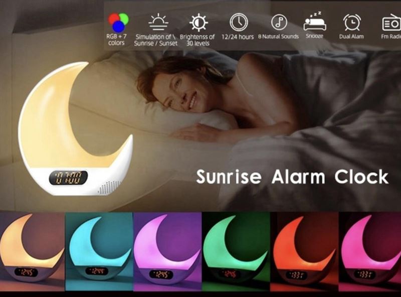 Gi-Commerce Wake Up Light wekker - wake up light wekker radio - Lichtwekker - wake-up light met zonlichtsimulatie - Sunset lamp - Voor volwassen en kinderen - 7 LED kleuren - Betere nachtrust