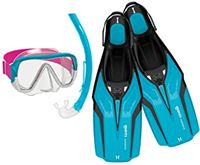 Mares Nateeva Keewee Jr Snorkelmasker en zwemvliezen, set bestaande uit masker, mondstuk en snorkelvinnen voor kinderen en jongens, water, XS