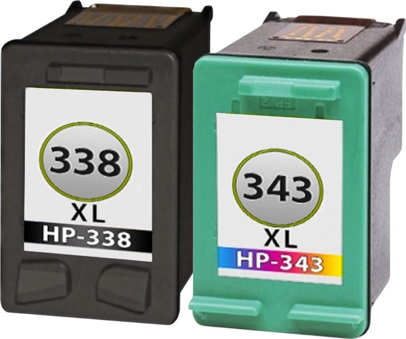 MartyPrint - HP 338 XL (C8765EE) + HP 343 XL (C8766EE) inktcartridges voordeelbundel (huismerk)